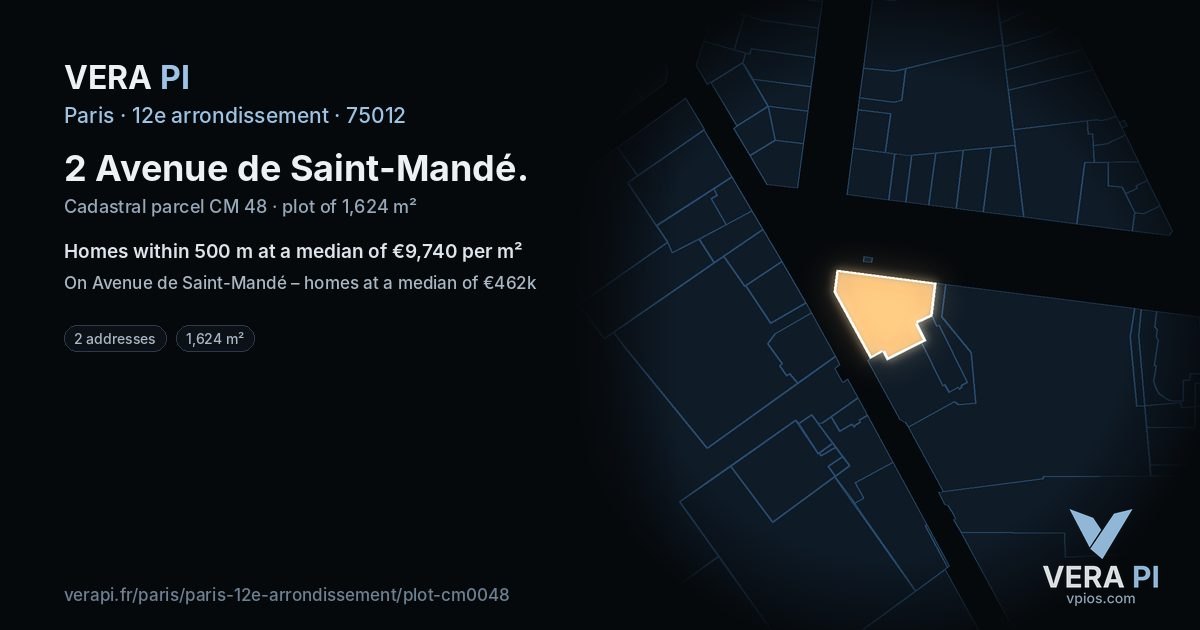 2 Avenue de Saint-Mandé, 12e arrondissement at night – the plot lit, the parcels around coloured by the prices near them