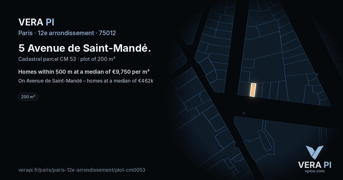 5 Avenue de Saint-Mandé, 12e arrondissement at night – the plot lit, the parcels around coloured by the prices near them