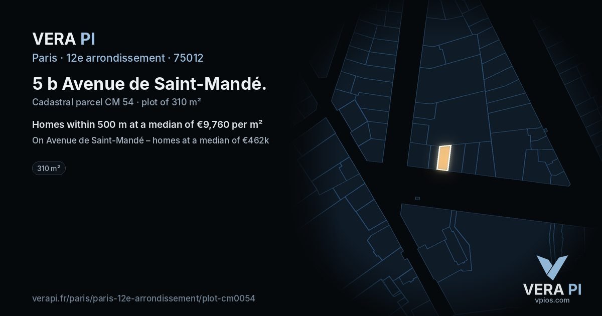 5 b Avenue de Saint-Mandé, 12e arrondissement at night – the plot lit, the parcels around coloured by the prices near them