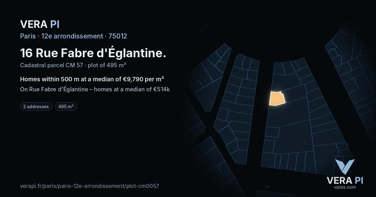 16 Rue Fabre d'Églantine, 12e arrondissement at night – the plot lit, the parcels around coloured by the prices near them