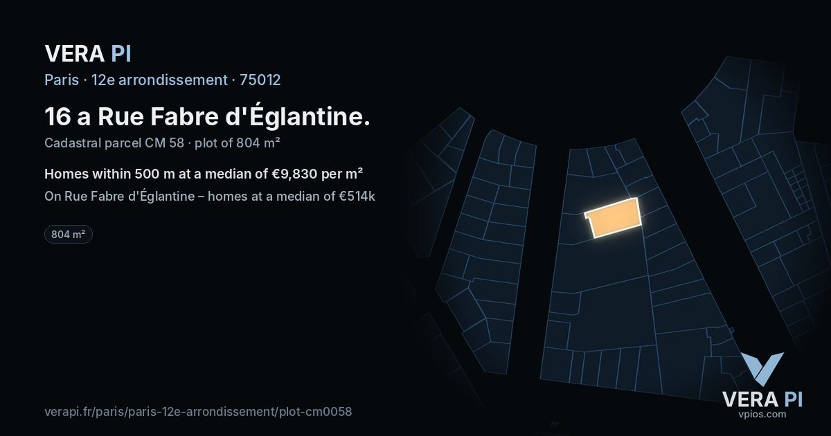 16 a Rue Fabre d'Églantine, 12e arrondissement at night – the plot lit, the parcels around coloured by the prices near them