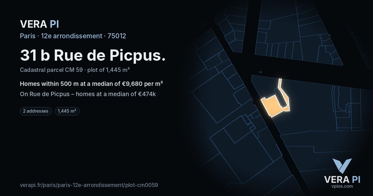 31 b Rue de Picpus, 12e arrondissement at night – the plot lit, the parcels around coloured by the prices near them