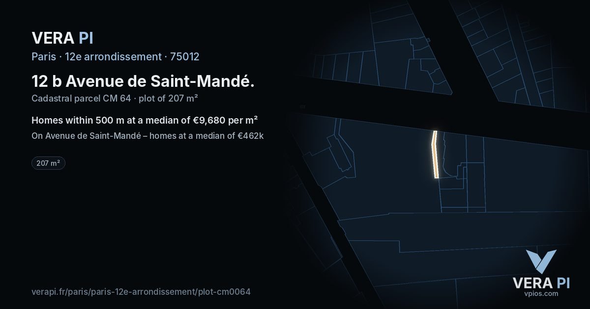 12 b Avenue de Saint-Mandé, 12e arrondissement at night – the plot lit, the parcels around coloured by the prices near them