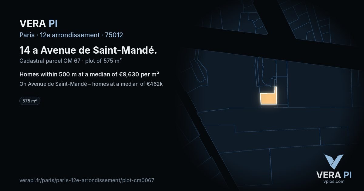14 a Avenue de Saint-Mandé, 12e arrondissement at night – the plot lit, the parcels around coloured by the prices near them
