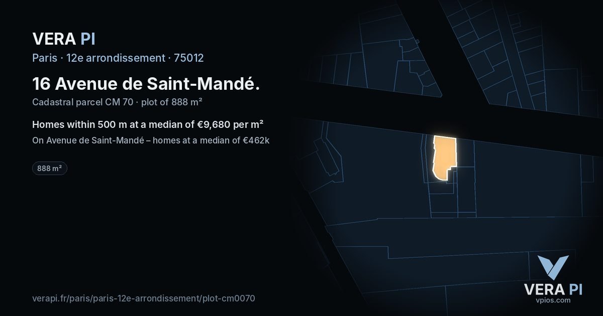 16 Avenue de Saint-Mandé, 12e arrondissement at night – the plot lit, the parcels around coloured by the prices near them