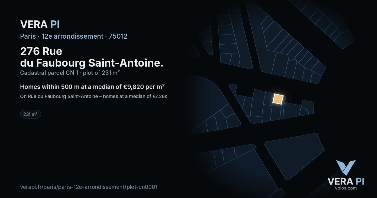 276 Rue du Faubourg Saint-Antoine, 12e arrondissement at night – the plot lit, the parcels around coloured by the prices near them