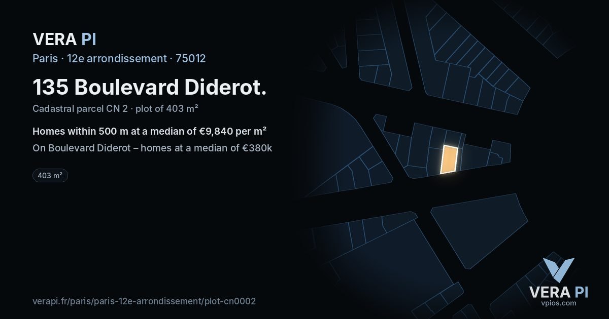 135 Boulevard Diderot, 12e arrondissement at night – the plot lit, the parcels around coloured by the prices near them