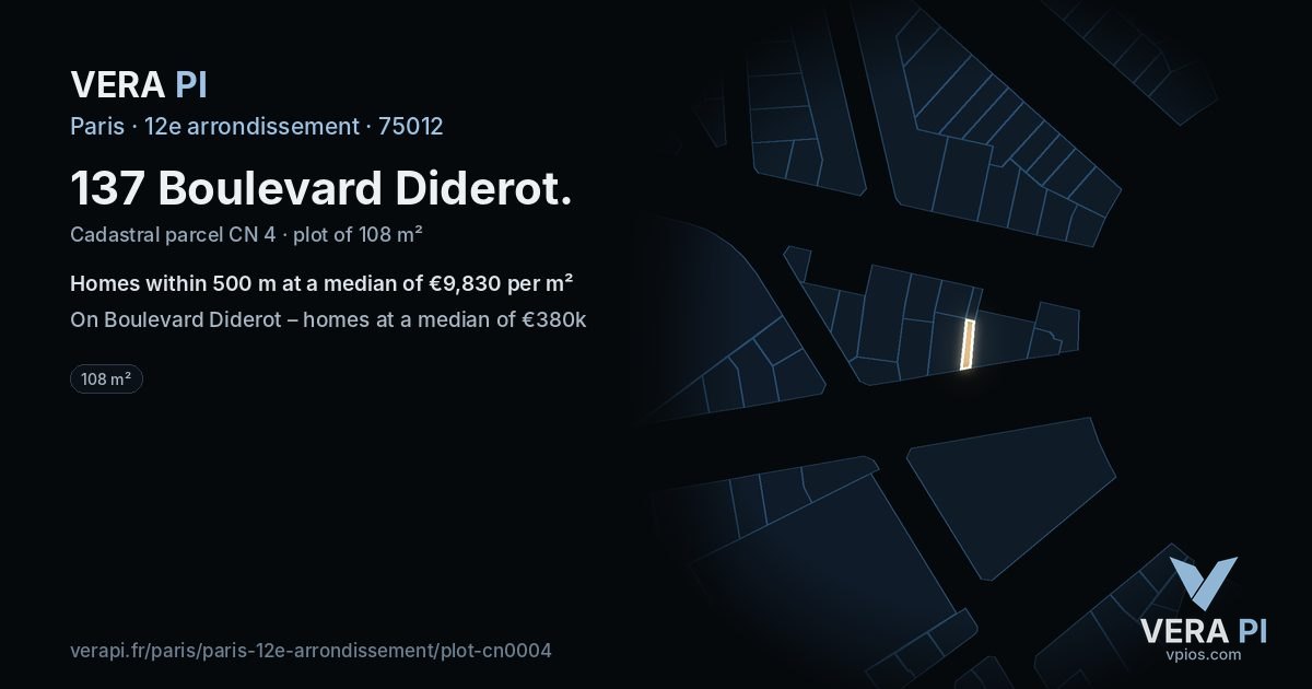 137 Boulevard Diderot, 12e arrondissement at night – the plot lit, the parcels around coloured by the prices near them