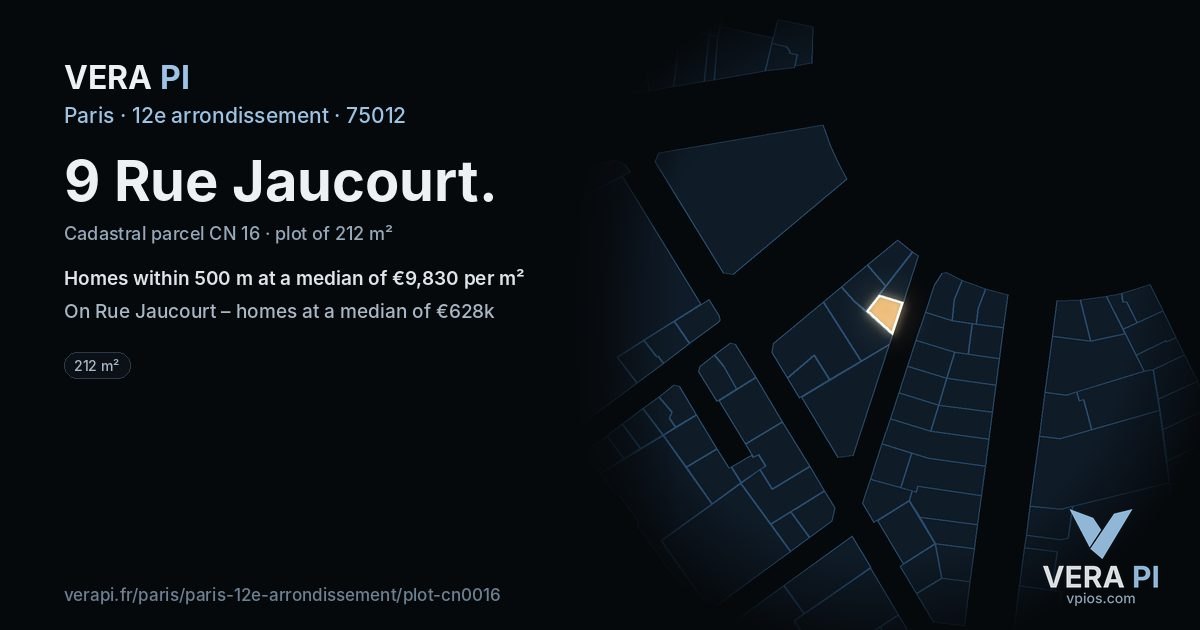 9 Rue Jaucourt, 12e arrondissement at night – the plot lit, the parcels around coloured by the prices near them