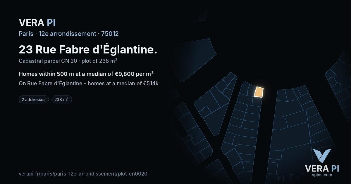 23 Rue Fabre d'Églantine, 12e arrondissement at night – the plot lit, the parcels around coloured by the prices near them