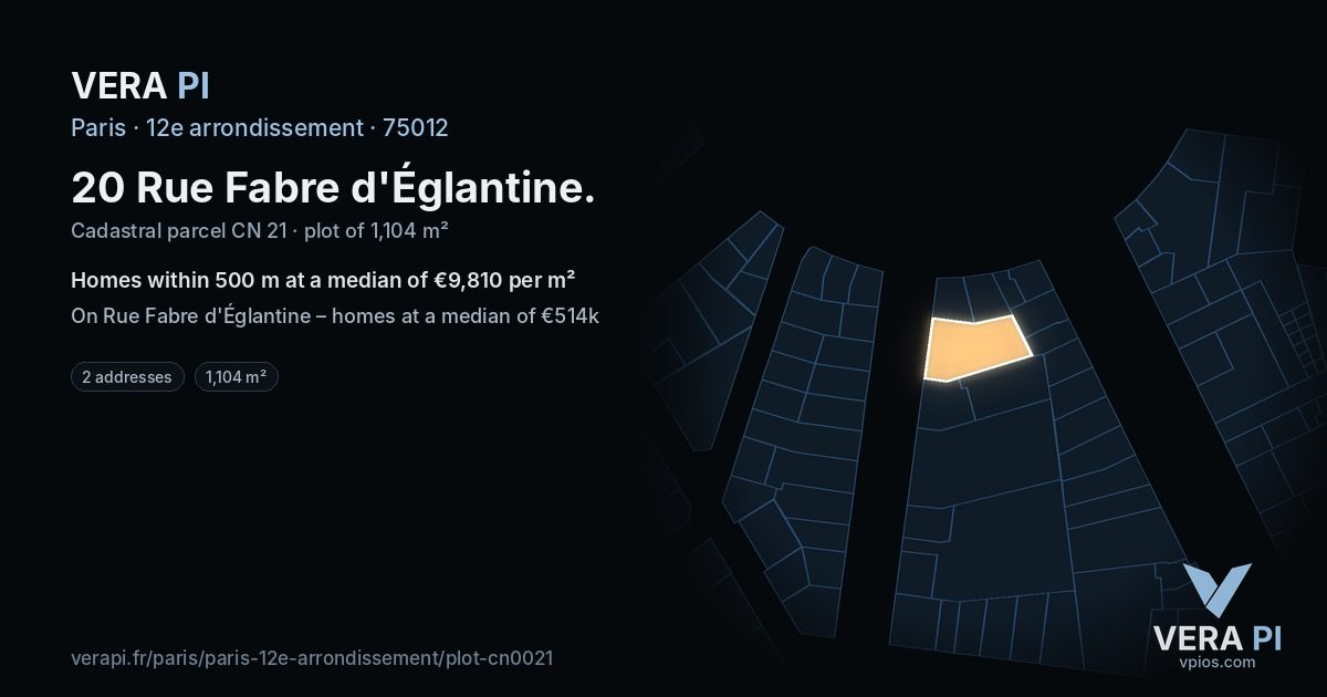 20 Rue Fabre d'Églantine, 12e arrondissement at night – the plot lit, the parcels around coloured by the prices near them