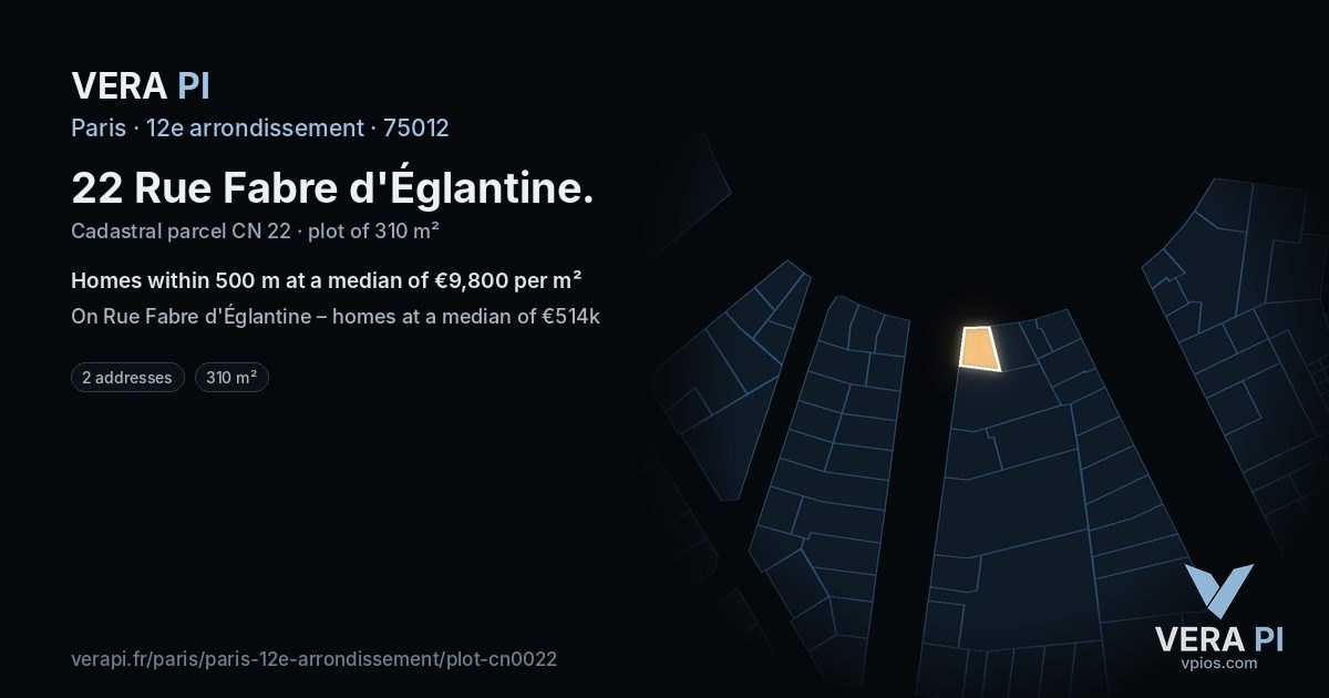 22 Rue Fabre d'Églantine, 12e arrondissement at night – the plot lit, the parcels around coloured by the prices near them