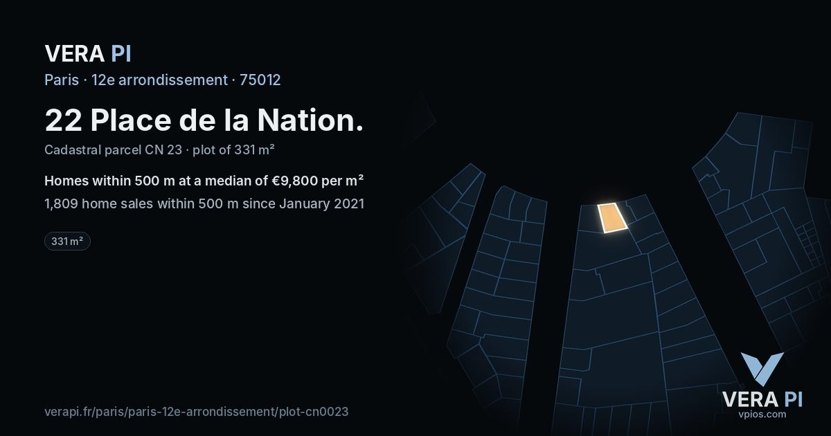 22 Place de la Nation, 12e arrondissement at night – the plot lit, the parcels around coloured by the prices near them