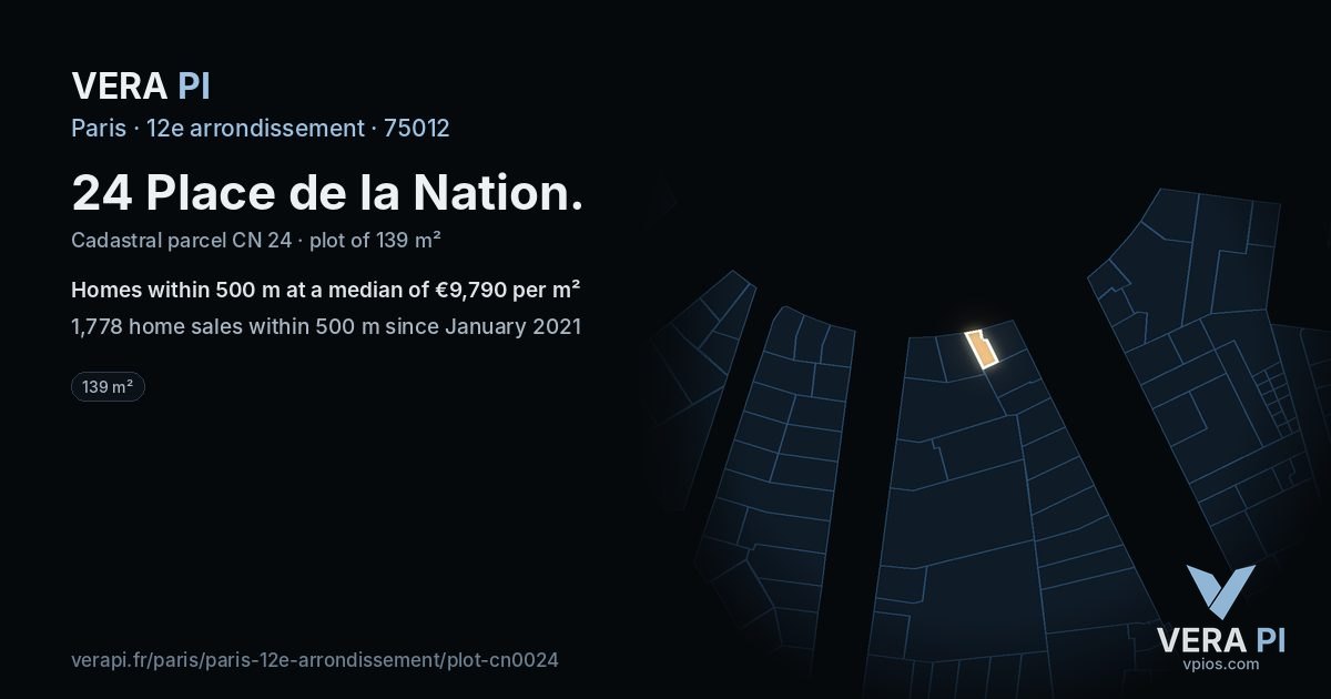 24 Place de la Nation, 12e arrondissement at night – the plot lit, the parcels around coloured by the prices near them