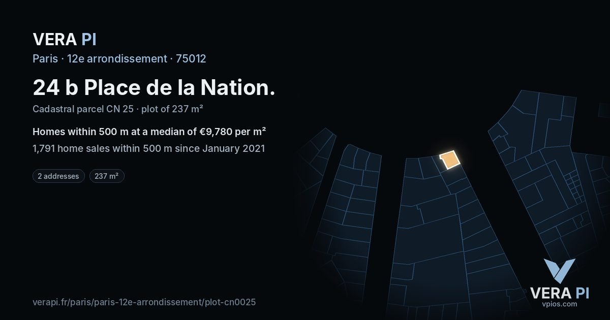 24 b Place de la Nation, 12e arrondissement at night – the plot lit, the parcels around coloured by the prices near them