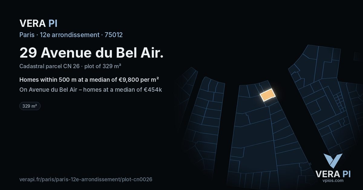 29 Avenue du Bel Air, 12e arrondissement at night – the plot lit, the parcels around coloured by the prices near them