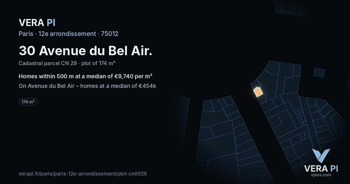 30 Avenue du Bel Air, 12e arrondissement at night – the plot lit, the parcels around coloured by the prices near them