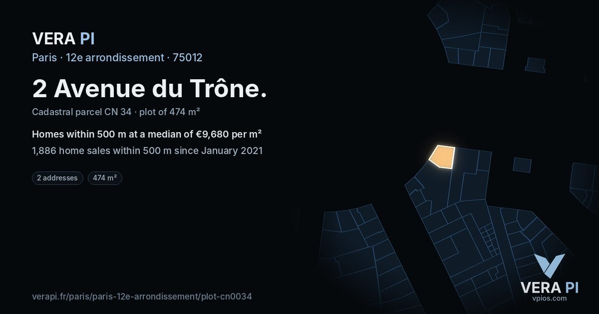 2 Avenue du Trône, 12e arrondissement at night – the plot lit, the parcels around coloured by the prices near them