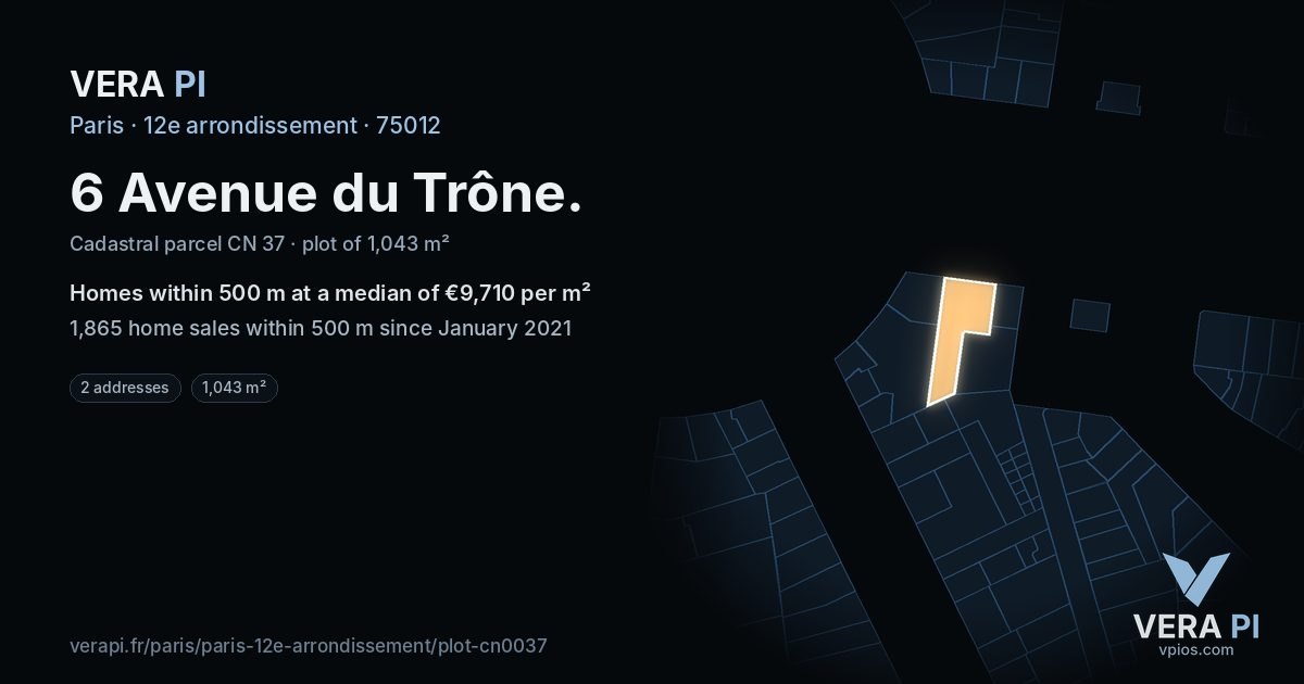 6 Avenue du Trône, 12e arrondissement at night – the plot lit, the parcels around coloured by the prices near them