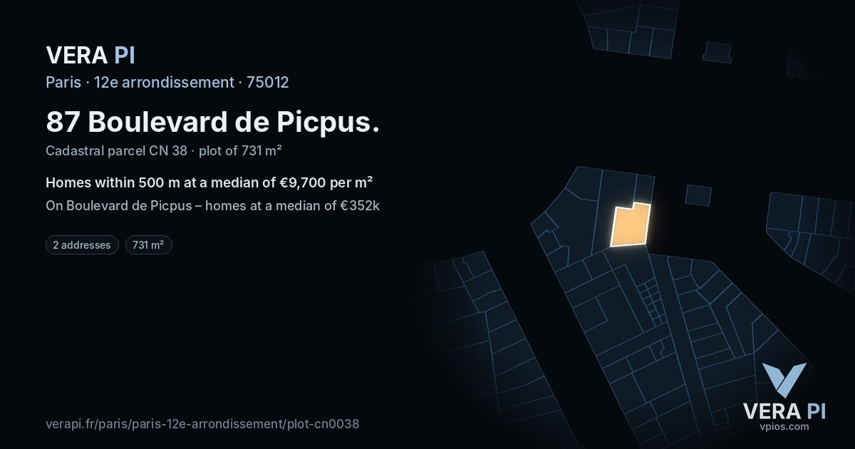 87 Boulevard de Picpus, 12e arrondissement at night – the plot lit, the parcels around coloured by the prices near them