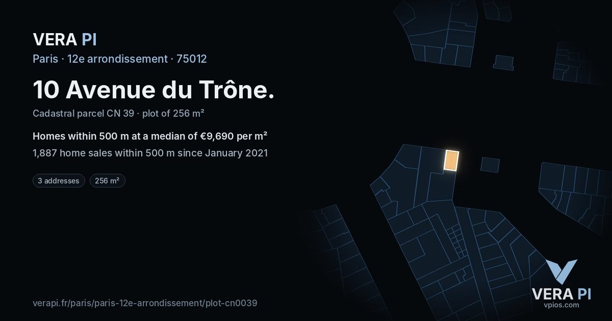 10 Avenue du Trône, 12e arrondissement at night – the plot lit, the parcels around coloured by the prices near them