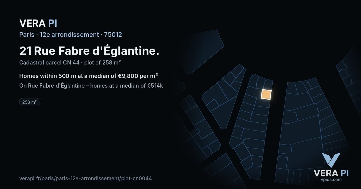 21 Rue Fabre d'Églantine, 12e arrondissement at night – the plot lit, the parcels around coloured by the prices near them