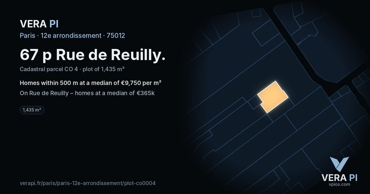 67 p Rue de Reuilly, 12e arrondissement at night – the plot lit, the parcels around coloured by the prices near them