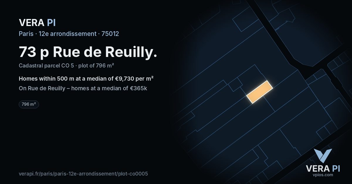 73 p Rue de Reuilly, 12e arrondissement at night – the plot lit, the parcels around coloured by the prices near them