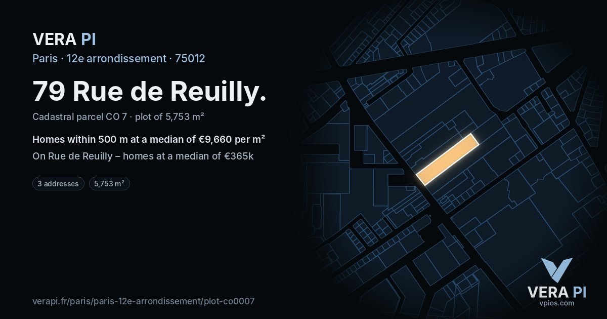79 Rue de Reuilly, 12e arrondissement at night – the plot lit, the parcels around coloured by the prices near them