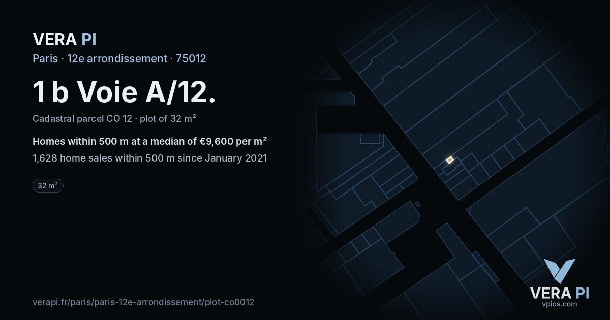 1 b Voie A/12, 12e arrondissement at night – the plot lit, the parcels around coloured by the prices near them