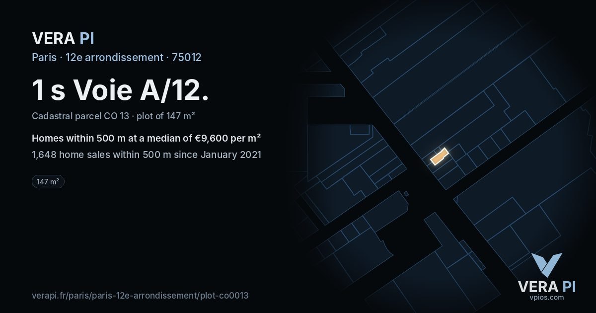 1 s Voie A/12, 12e arrondissement at night – the plot lit, the parcels around coloured by the prices near them