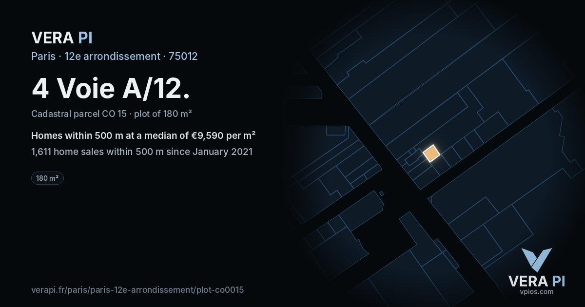 4 Voie A/12, 12e arrondissement at night – the plot lit, the parcels around coloured by the prices near them