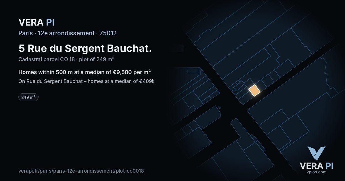 5 Rue du Sergent Bauchat, 12e arrondissement at night – the plot lit, the parcels around coloured by the prices near them