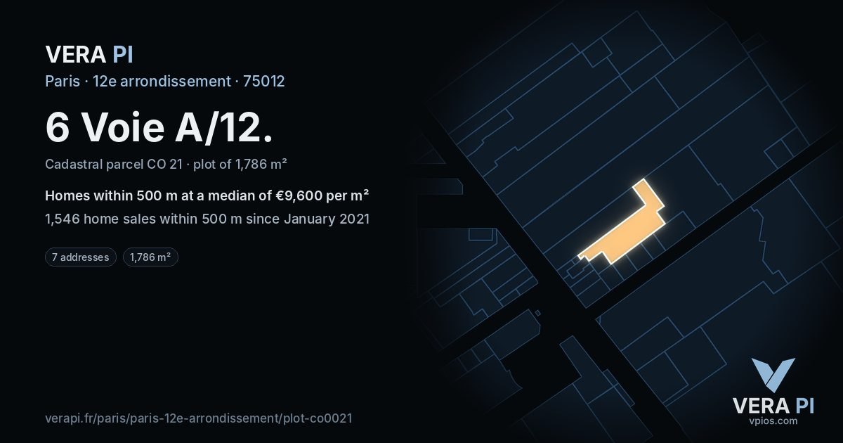 6 Voie A/12, 12e arrondissement at night – the plot lit, the parcels around coloured by the prices near them
