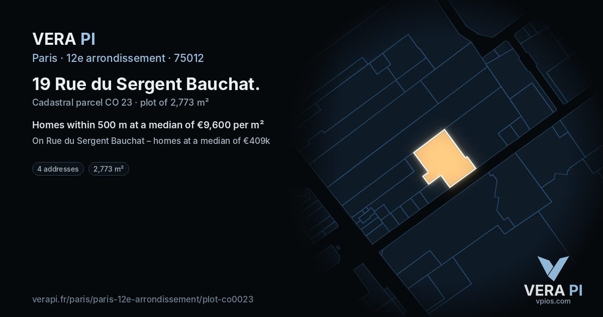 19 Rue du Sergent Bauchat, 12e arrondissement at night – the plot lit, the parcels around coloured by the prices near them