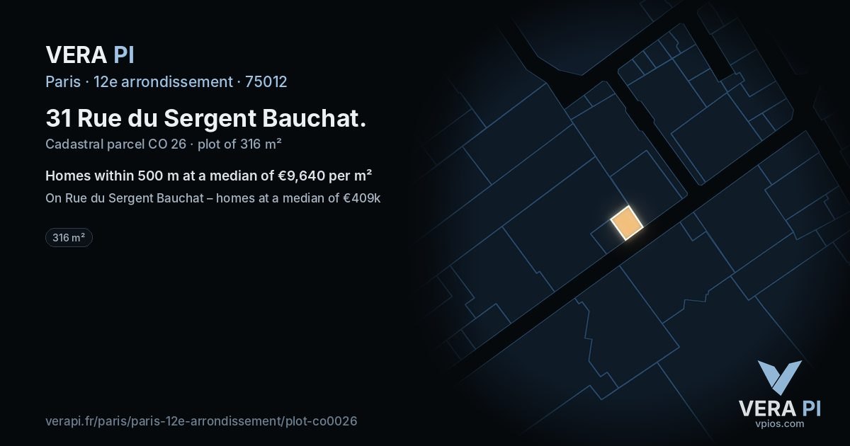 31 Rue du Sergent Bauchat, 12e arrondissement at night – the plot lit, the parcels around coloured by the prices near them