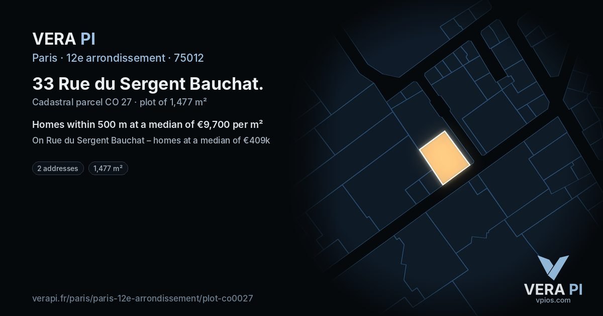 33 Rue du Sergent Bauchat, 12e arrondissement at night – the plot lit, the parcels around coloured by the prices near them