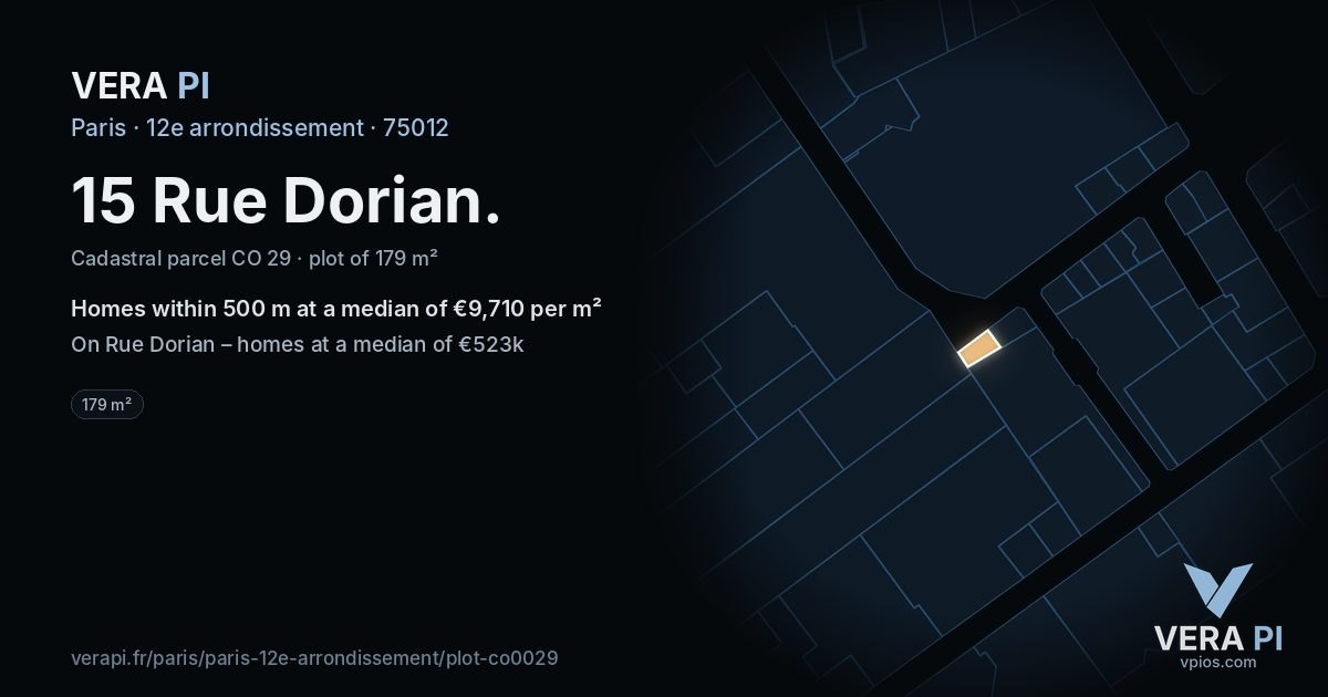 15 Rue Dorian, 12e arrondissement at night – the plot lit, the parcels around coloured by the prices near them