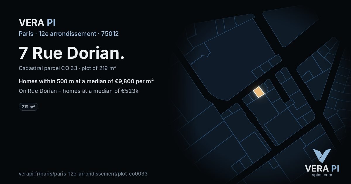 7 Rue Dorian, 12e arrondissement at night – the plot lit, the parcels around coloured by the prices near them