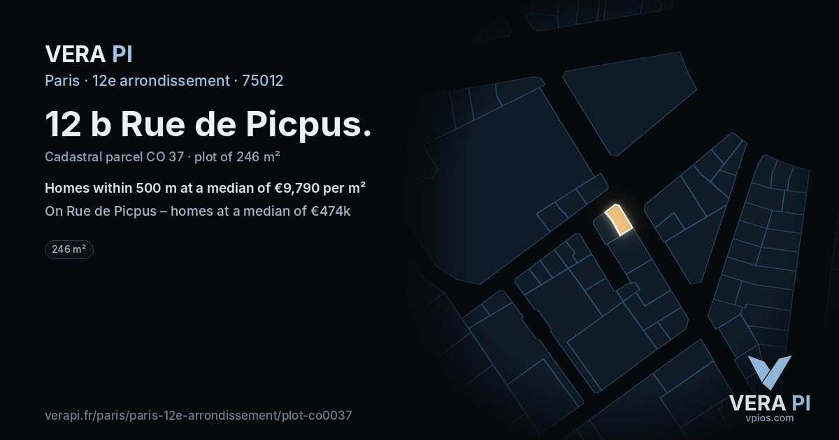12 b Rue de Picpus, 12e arrondissement at night – the plot lit, the parcels around coloured by the prices near them
