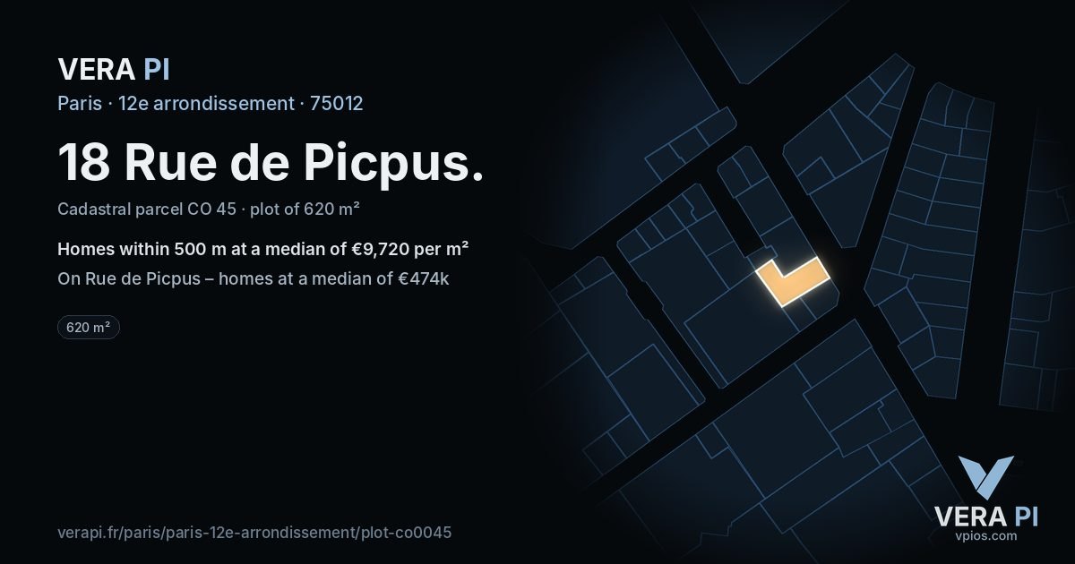 18 Rue de Picpus, 12e arrondissement at night – the plot lit, the parcels around coloured by the prices near them