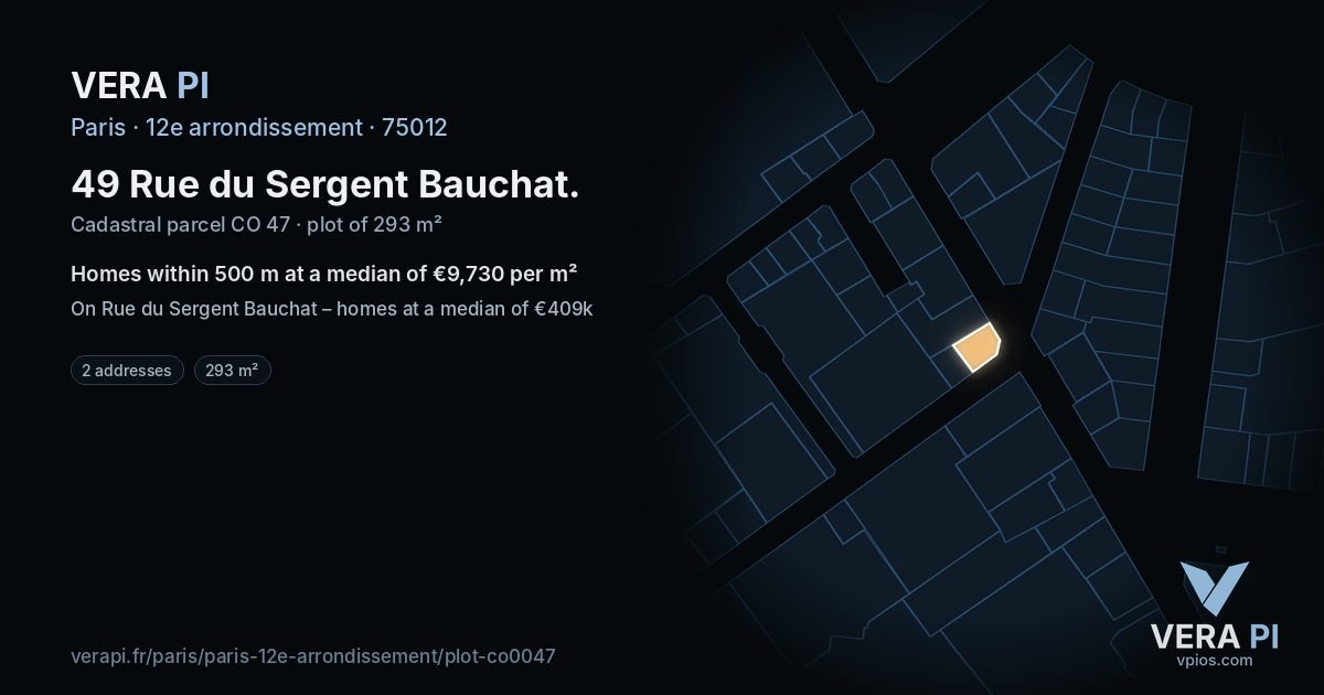 49 Rue du Sergent Bauchat, 12e arrondissement at night – the plot lit, the parcels around coloured by the prices near them