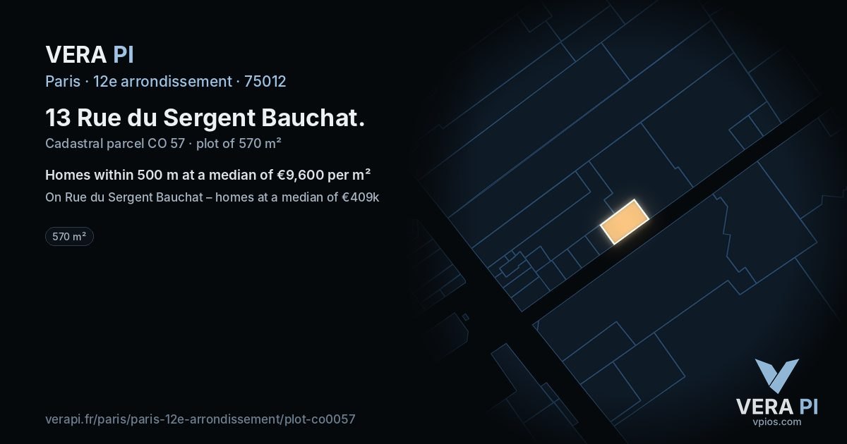 13 Rue du Sergent Bauchat, 12e arrondissement at night – the plot lit, the parcels around coloured by the prices near them