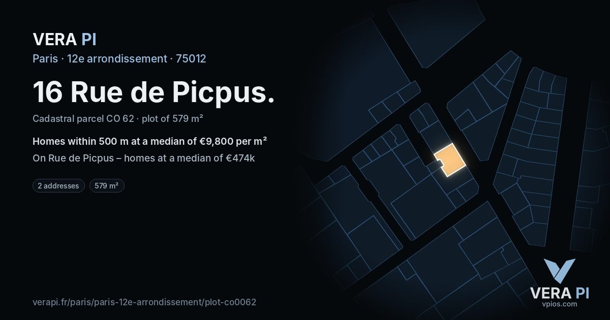 16 Rue de Picpus, 12e arrondissement at night – the plot lit, the parcels around coloured by the prices near them