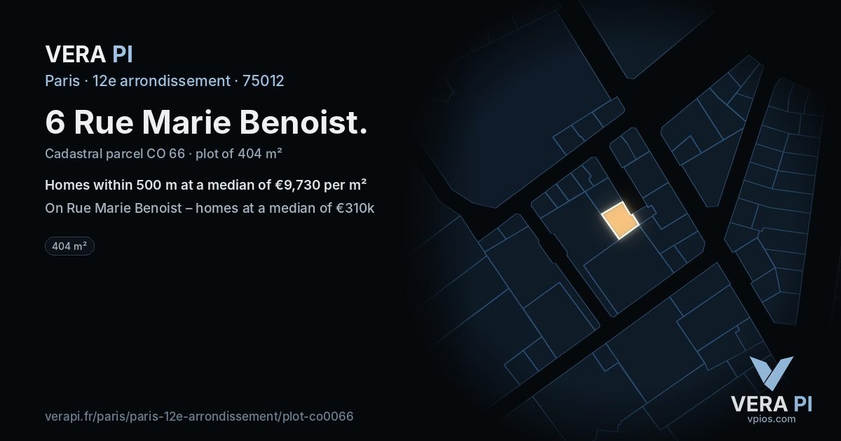 6 Rue Marie Benoist, 12e arrondissement at night – the plot lit, the parcels around coloured by the prices near them