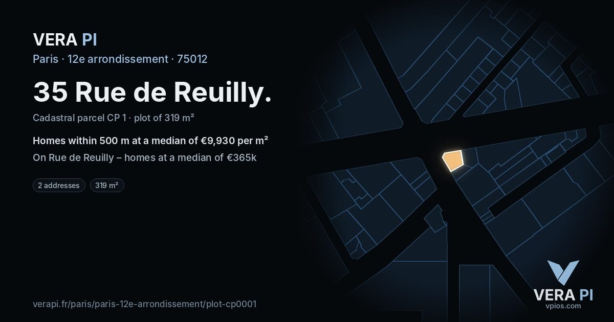 35 Rue de Reuilly, 12e arrondissement at night – the plot lit, the parcels around coloured by the prices near them