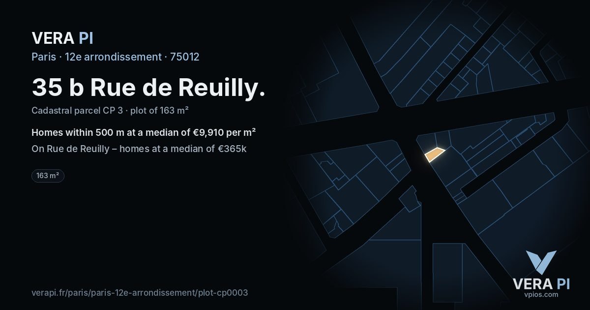 35 b Rue de Reuilly, 12e arrondissement at night – the plot lit, the parcels around coloured by the prices near them