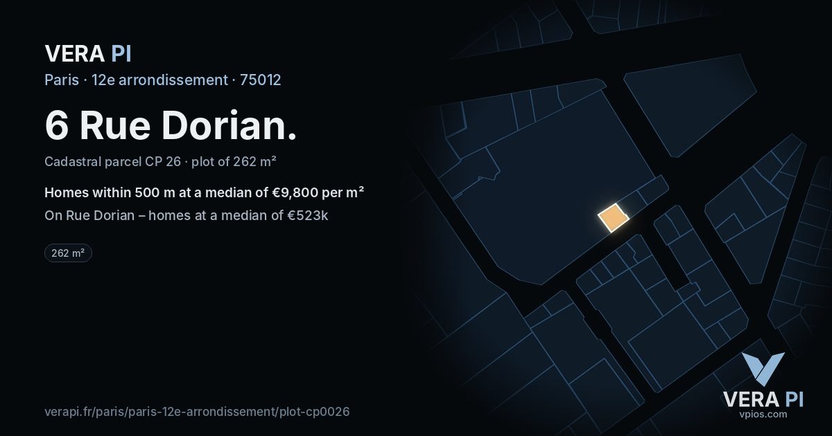 6 Rue Dorian, 12e arrondissement at night – the plot lit, the parcels around coloured by the prices near them