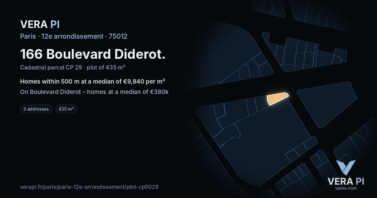 166 Boulevard Diderot, 12e arrondissement at night – the plot lit, the parcels around coloured by the prices near them