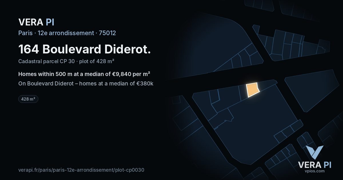 164 Boulevard Diderot, 12e arrondissement at night – the plot lit, the parcels around coloured by the prices near them